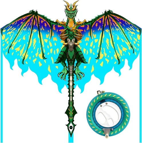 Miniatura 11 de Mint's Colorful Life Cometa de dragón para niños y adultos, fácil de volar, las mejores cometas de playa para principiantes, cuerda de cometa de 300