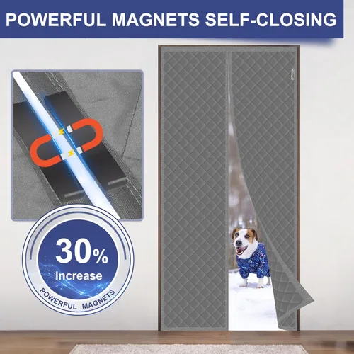 Miniatura 4 de HADOR Cortina Magnética con Aislamiento Térmico para Puerta que se Ajusta a Puertas de 36" x 96", Tela Oxford Acolchada con Relleno de Algodón