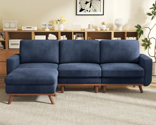 Miniatura 35 de Vesgantti Sofá modular en forma de U de 119 pulgadas, sofá modular de pana con asiento profundo y soporte de resortes, sofá convertible con 2 Beige