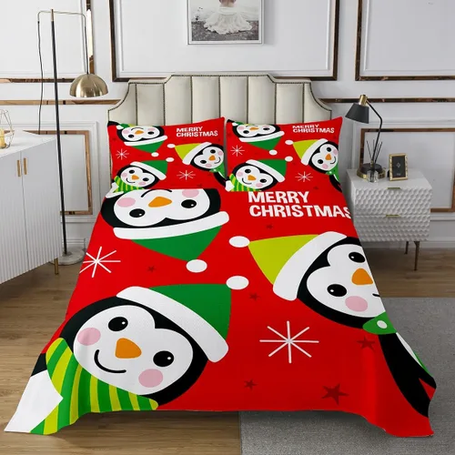 Miniatura 2 de Manfei Juego de colcha de Navidad para niños, tamaño individual, diseño de pinos de dibujos animados, decoración de habitación de niños y adultos