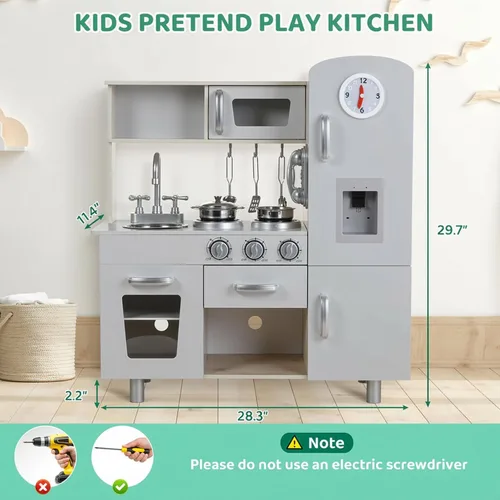 Miniatura 2 de MAMIZO Juego de Cocina para Niños, Cocina de Preescolar para Cocinar, Juguete de Madera de Simulación para Niños Pequeños con Nevera, Estufa