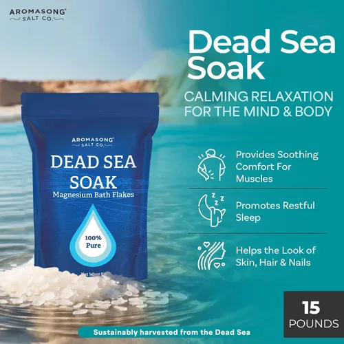 Miniatura 3 de Aromasong Copos de magnesio, 15 libras, baño del mar muerto y remojo de pies, alternativa superior a la sal de Epsom con 27,360 mg de magnesio por
