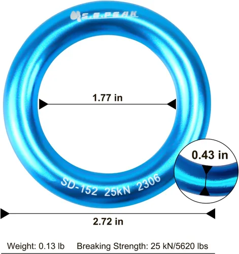 Miniatura 6 de Anillo de aluminio de 25 kN, junta tórica de tensión perfecta, anillo de conexión para escalada en roca, arborista, hamaca, rescate, slackline, azul