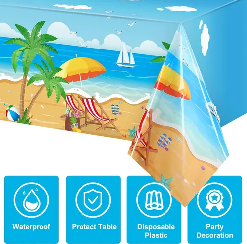 Miniatura 3 de Tiamon 3 manteles de playa de verano, decoración de fiesta, 54 x 108 pulgadas, plástico hawaiano Luau Tropical para verano, océano, mar, piscina