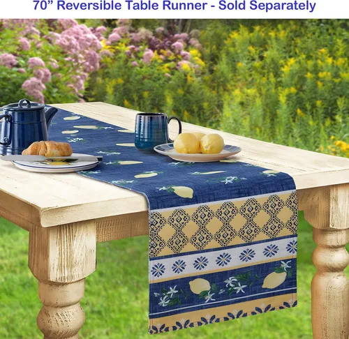 Miniatura 7 de Home Bargains Plus Mantel rectangular de tela, 52 x 70 pulgadas, jardín de limón azul, para interiores y exteriores, resistente a las manchas y al