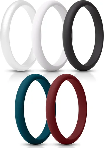 Miniatura 18 de ThunderFit - Realzadores de anillos de silicona delgados y apilables para mujer, alianzas de boda de silicona, 2.5 mm de ancho y 2 mm de grosor