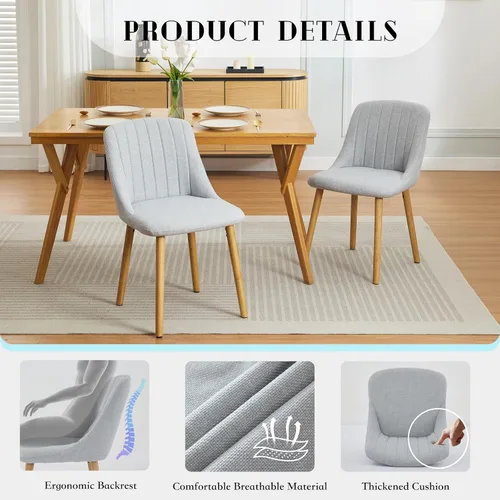 Miniatura 5 de Juego de 2 sillas de comedor tapizadas modernas, soporte ergonómico para la espalda, capacidad de 300 libras, patas de roble para comedor, hogar