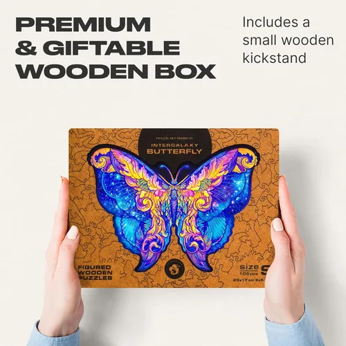 Miniatura 8 de UNIDRAGON Rompecabezas de madera para adultos, rompecabezas únicos, tamaño pequeño, mariposa intergalaxia, 9 x 6.7 pulgadas, 108 piezas, Deko