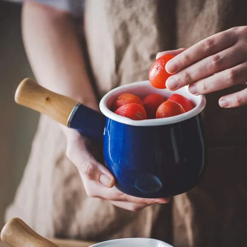 Miniatura 7 de Olla de leche esmaltada, olla pequeña para leche, calentador de mantequilla de 4 pulgadas, 17 onzas, sartén pequeña esmaltada con mango de madera