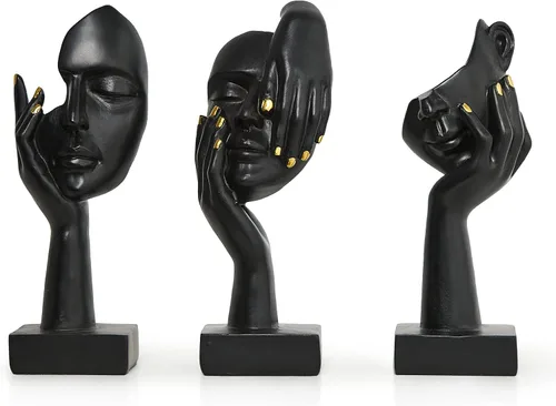 Miniatura 10 de 3 piezas de estatuas de oración de decoración negra, figuras modernas de oración de paz, detalles de decoración de estantes, escultura de arte