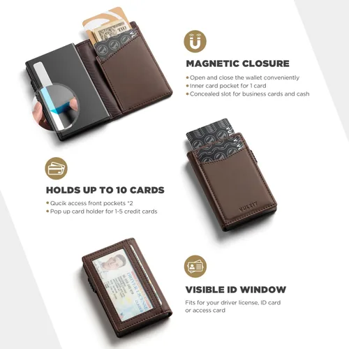 Miniatura 34 de VULKIT Billeteras delgadas para hombre, con bloqueo RFID, diseño minimalista con capacidad para hasta 11 tarjetas, Negro -, Minimalista