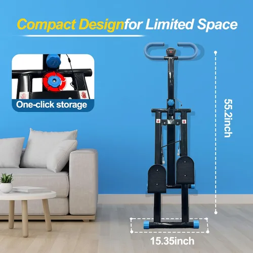 Miniatura 6 de Máquina paso a paso con asas ajustables, máquina de ejercicio paso a paso compacta con pantalla LCD para entrenamiento cardiovascular en casa Negro