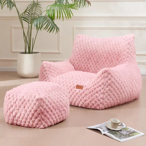 Miniatura 15 de Silla Puf con Otomana, Sofá Puf Gigante Moderno con Reposapiés, Sillas Puf Grandes de Descanso para Adultos y Adolescentes, Cómoda Silla de Lectura