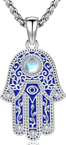 Miniatura 123 de Aniu Joyería de plata de ley 925 Hamsa de Fátima para mujer con circonita cúbica, viene con caja de regalo negra