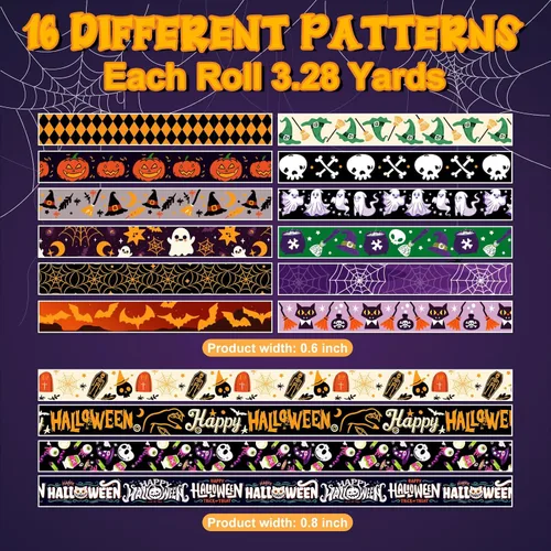 Miniatura 5 de 16 rollos de cinta adhesiva Washi de Halloween, cinta adhesiva de papel de aluminio, cinta decorativa para álbumes de recortes, diario