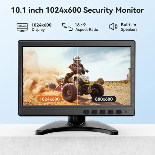 Miniatura 2 de Monitor de seguridad CCTV de 10,1 pulgadas, segundo monitor pequeño para vigilancia DVR/NVR, entradas HDMI VGA BNC AV, altavoces incorporados