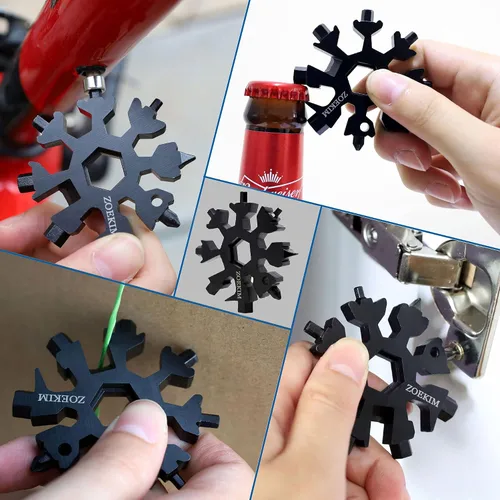 Miniatura 6 de 18 en 1 copos de nieve multiherramienta llavero de acero inoxidable multiherramienta combinación abrebotellas increíble herramienta
