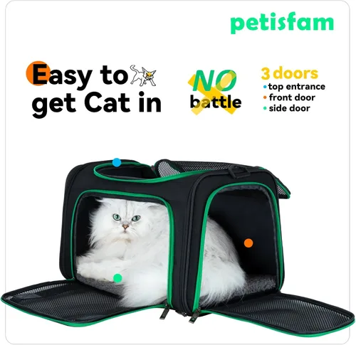 Miniatura 2 de Transportador suave para gatos medianos y perros pequeños con cama acogedora, 3 puertas, entrada superior, aprobado por aerolíneas, a prueba