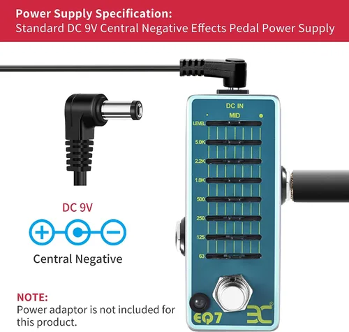 Miniatura 4 de EX Mini ecualizador de 7 bandas para pedal de guitarra y adaptador de fuente de alimentación para pedal de guitarra de 9 V con punta negativa de 2 A