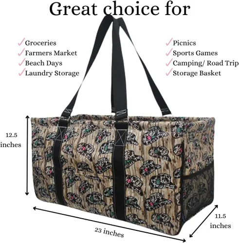 Miniatura 85 de NGIL Bolsa de comestibles reutilizable extra grande plegable de gran tamaño para comestibles, almacenamiento, picnic, playa, Bronco-negro occidental