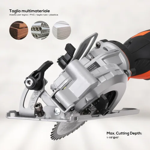 Miniatura 4 de Power Circular Saw,5.8A Mini Circular Saw,3500RPM Corded Saw Equipped with 2 Pcs 4-1/2" Blades，Maximum Cutting 1-11/16" at 90° and 1-1/8"at 45° for