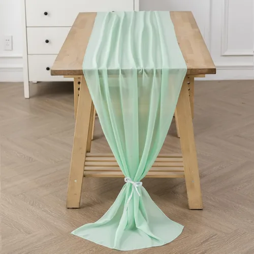 Miniatura 31 de Paquete de 2 caminos de mesa de gasa de 10 pies de 29 x 120 pulgadas, camino de mesa romántico transparente para boda, fiesta de cumpleaños