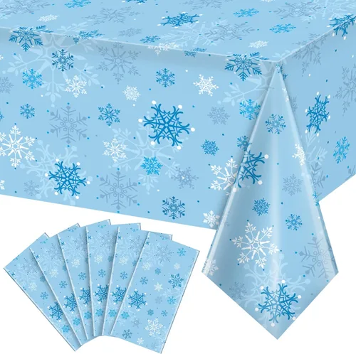 Miniatura 29 de 3 Piezas Decoraciones de Mantel de Fiesta de Plástico con Copos de Nieve de Navidad, Cartel de Fondo Navideño Azul con Copo de Nieve Blanco Cubierta