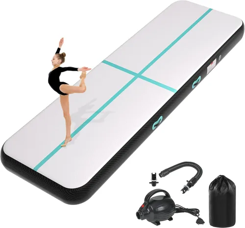 Miniatura 20 de Colchoneta inflable de gimnasia de 6, 10, 13, 16, 20 pies, 4/8 pulgadas de grosor, con bomba de aire eléctrica para uso doméstico, entrenamiento