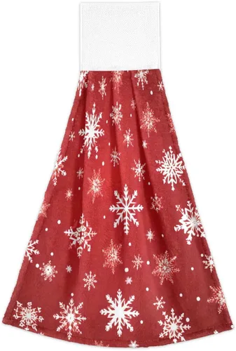 Miniatura 2 de ALAZA Toalla de mano de cocina con copos de nieve roja con copos de nieve, 2 toallas colgantes para decoración del hogar, toallas de tela suave
