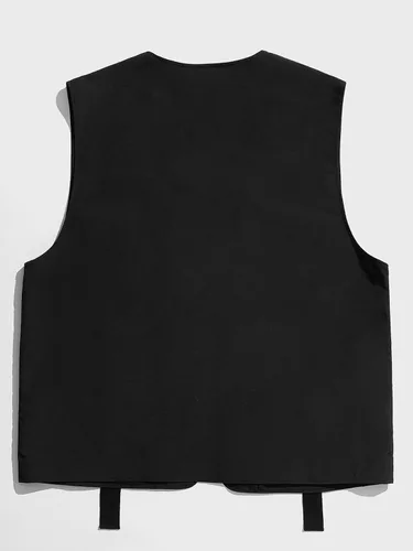Miniatura 5 de OYOANGLE Chaleco tipo cargo sin mangas con cuello en V y cremallera para hombre con bolsillos con solapa