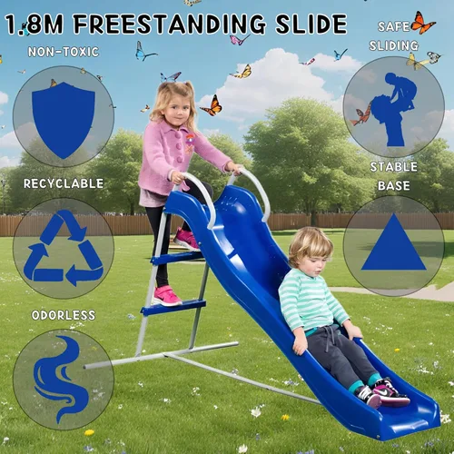Miniatura 6 de Tobogán para interiores y exteriores, tobogán independiente de 6 pies con tobogán de escalera, tobogán acuático duradero, equipo para patio trasero