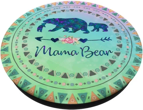 Miniatura 2 de Bohemio Boho Mama Bear Dos bebés cachorros en rosa verde azul PopSockets Swappable PopGrip