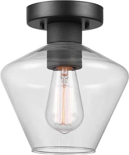 Miniatura 11 de GLOBE Electric 66000080 Lámpara de techo empotrada de 1 luz, negro mate, pantalla de vidrio angular, accesorios de iluminación de techo