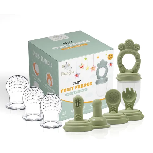 Miniatura 9 de Juego de alimentador de frutas para bebés, alimentador de alimentos frescos de silicona sin BPA con 3 tetinas de repuesto, alimentador de dentición