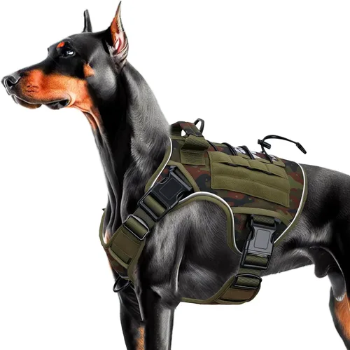 Miniatura 76 de Arnés táctico para perros grandes, chaleco reflectante ajustable sin tirones con sistema Molle, control de grado militar K9 para entrenamiento