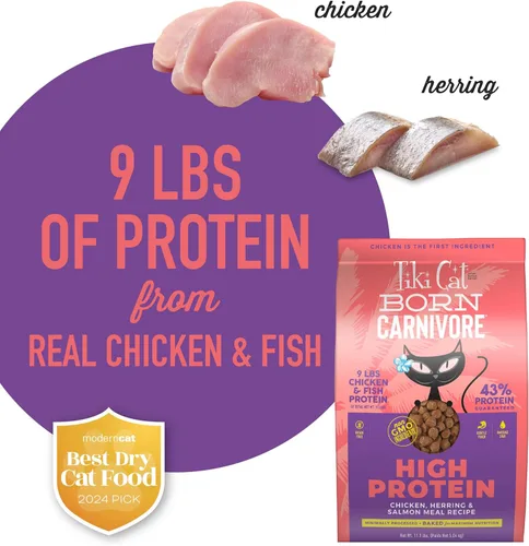 Miniatura 7 de Tiki Cat Born Carnivore - Alimento seco para gatos con alto contenido de proteínas, harina de pollo, arenque y salmón, bolsa de 11.1 libras