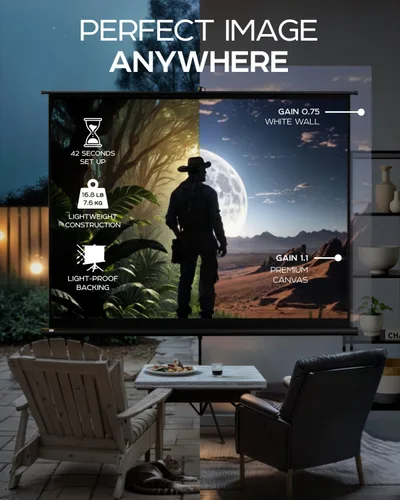 Miniatura 5 de PropVue Pantalla de proyector con soporte de 100 pulgadas, pantalla de proyección para interiores y exteriores para presentaciones de películas u