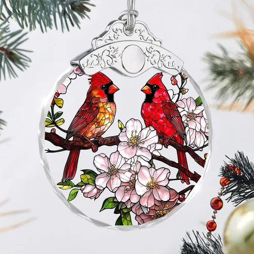 Miniatura 2 de Adornos de Navidad – Pájaros Cardenales y Flores Ornamento de Vidrio Emplomado – Decoración Navideña – Adornos para Árbol de Navidad – Regalos
