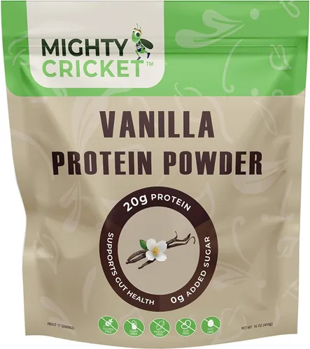 Mighty Cricket Proteína en polvo. 0.71 oz de proteína limpia de grillo prebiótico. Sin azúcar, baja en carbohidratos, sin gluten ni lácteos. Keto y