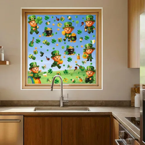 Miniatura 7 de WALPLUS Decoración de primavera para el Día de San Patricio, de doble cara, reutilizable, despegar y pegar, extraíble para ventana de duende