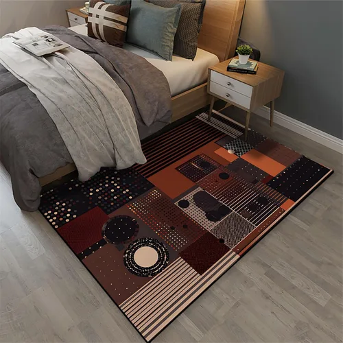 Miniatura 4 de Alfombra geométrica abstracta negra/marrón/naranja de 6x8 pies - Alfombra lavable multicolor moderna retro, alfombra antideslizante