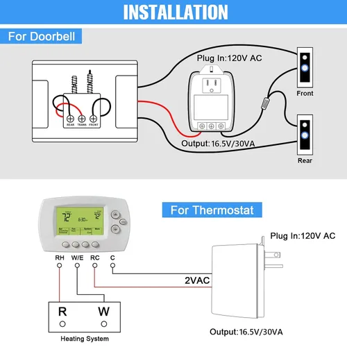 Miniatura 3 de 1 paquete de transformador de timbre de 16.5 V 30 VA enchufable compatible con Ring, Nest, Ecobee, transformador de timbre de 16.5 voltios