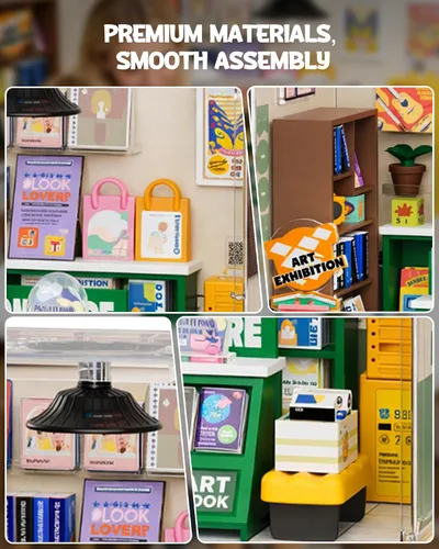 Miniatura 2 de Vodolo Kit de casa en miniatura con LED, kits de rincón de libros para adultos principiantes, decoración de estante de libros, rompecabezas 3D, kits
