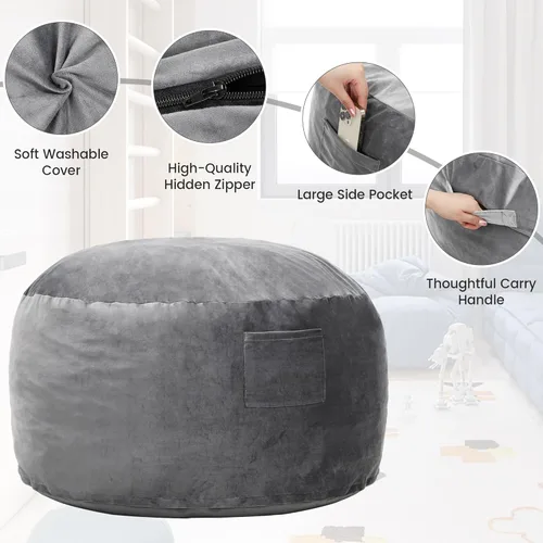 Miniatura 7 de Kromax Sillón Puf Grande de 3.5 Pies para Niños, Adolescentes, Adultos, Espuma Viscoelástica, Fácil de Limpiar, Funda de Ante Suave Lavable, Gris