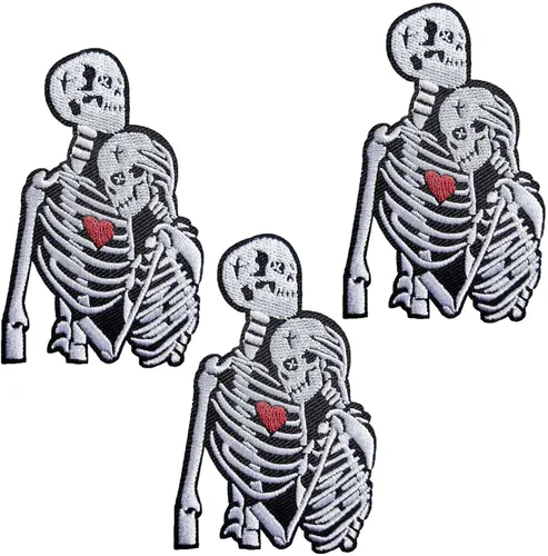 Miniatura 8 de Parche de calavera para parejas con parche para planchar con calor rojo, bordado de esqueleto punk, para mochilas, ropa, sombreros, bolsas, jeans