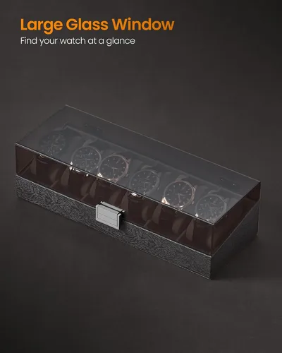 Miniatura 4 de Hzuaneri Caja de reloj, regalos de Navidad, caja de reloj de 6 ranuras con tapa acrílica grande, almohadas de reloj extraíbles, organizador, regalo