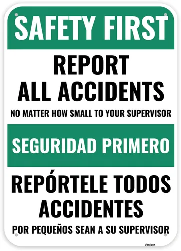 1 cartel de seguridad, 14 x 10 pulgadas, aluminio, decoración de seguridad para el lugar de trabajo, bilingüe español