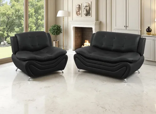 Miniatura 51 de Juego de sofá de cuero (3 piezas, cuero negro B), muebles de sala de estar para apartamento, material de estilo minimalista, fácil montaje B-cuero