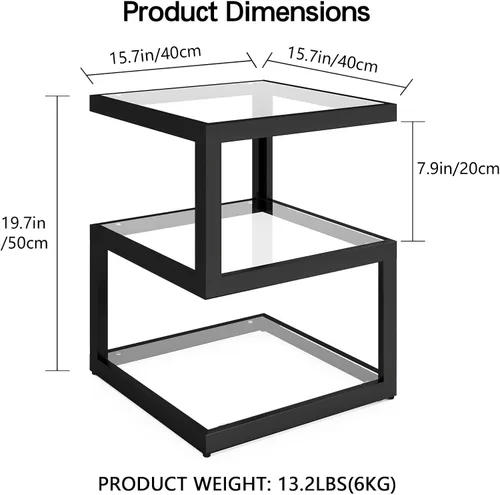 Miniatura 3 de Mesa auxiliar de vidrio Permory, mesa lateral de 3 niveles con tira de LED, mesa de diseño único en forma de S para sala de estar y dormitorio