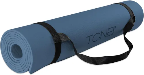 Miniatura 2 de TONE Fitness Esterilla de yoga antideslizante de 1/4 pulgadas de grosor para ejercicios y pilates para entrenamientos en casa con correa de Azul